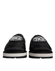 Dolce & Gabbana Schwarze Nylon Gesteppte Logo-Patch Sandalen Pantoletten Schuhe
