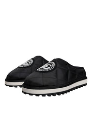 Dolce & Gabbana Schwarze Nylon Gesteppte Logo-Patch Sandalen Pantoletten Schuhe