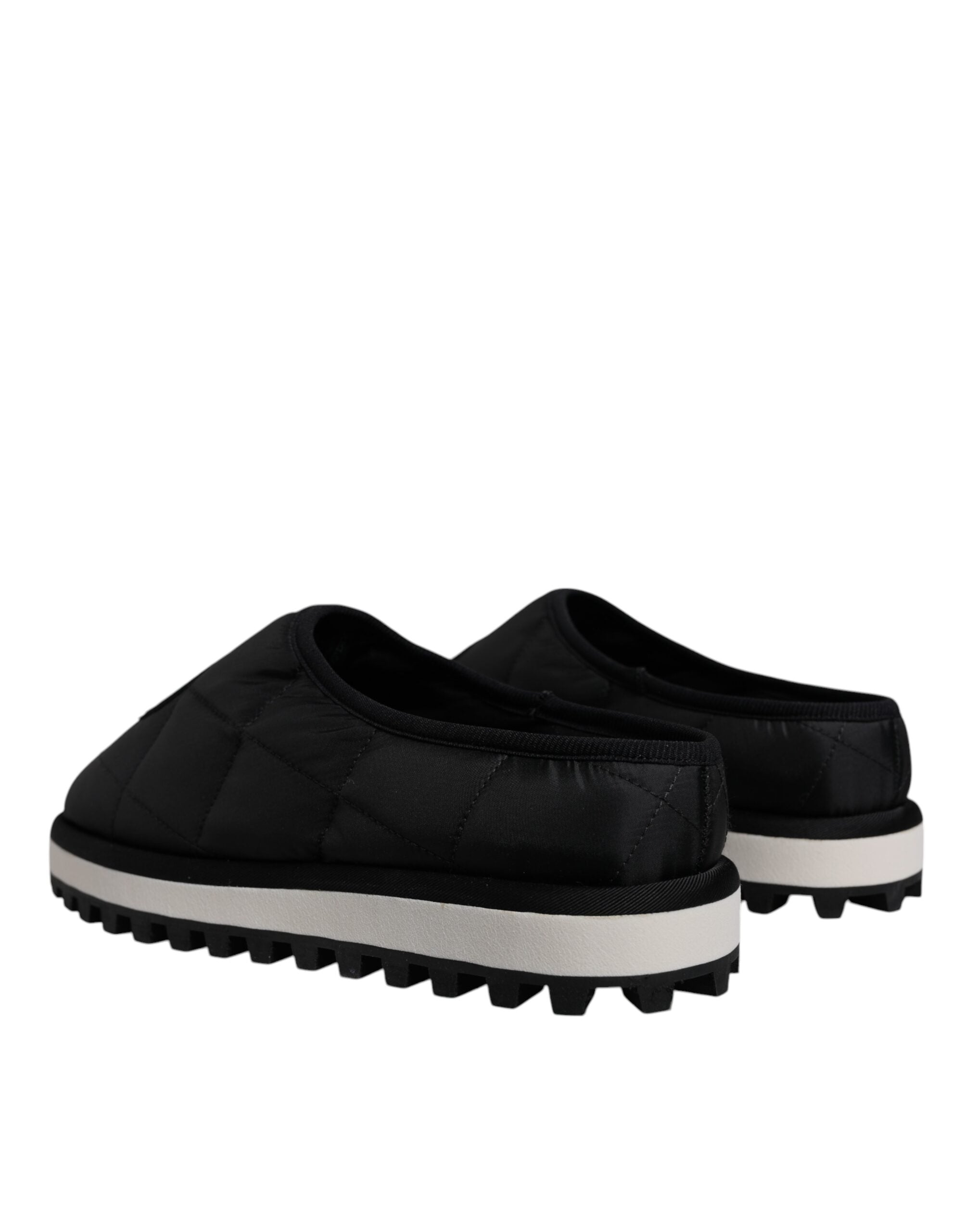 Dolce & Gabbana Schwarze Nylon Gesteppte Logo-Patch Sandalen Pantoletten Schuhe