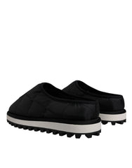 Dolce & Gabbana Schwarze Nylon Gesteppte Logo-Patch Sandalen Pantoletten Schuhe