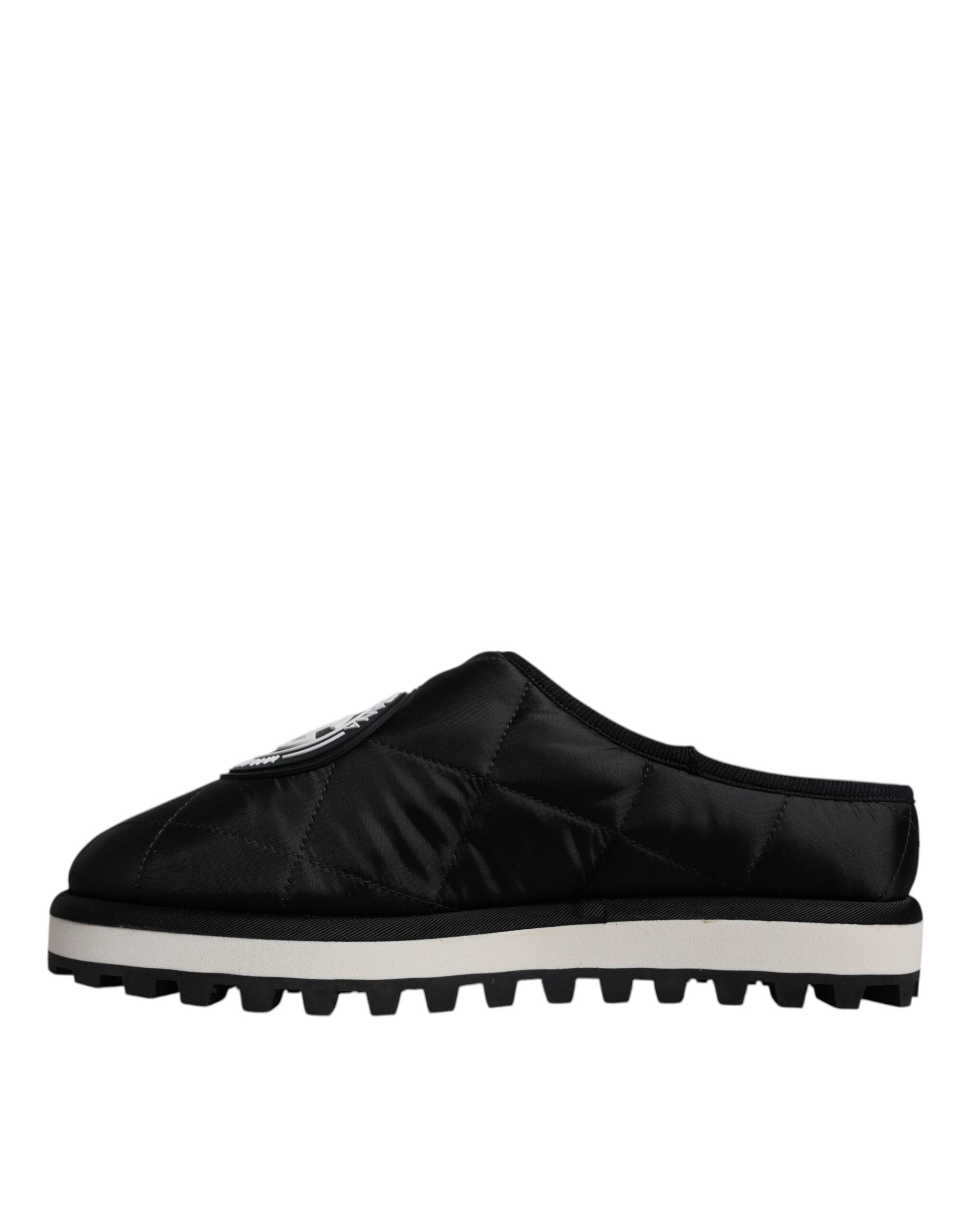 Dolce & Gabbana Schwarze Nylon Gesteppte Logo-Patch Sandalen Pantoletten Schuhe