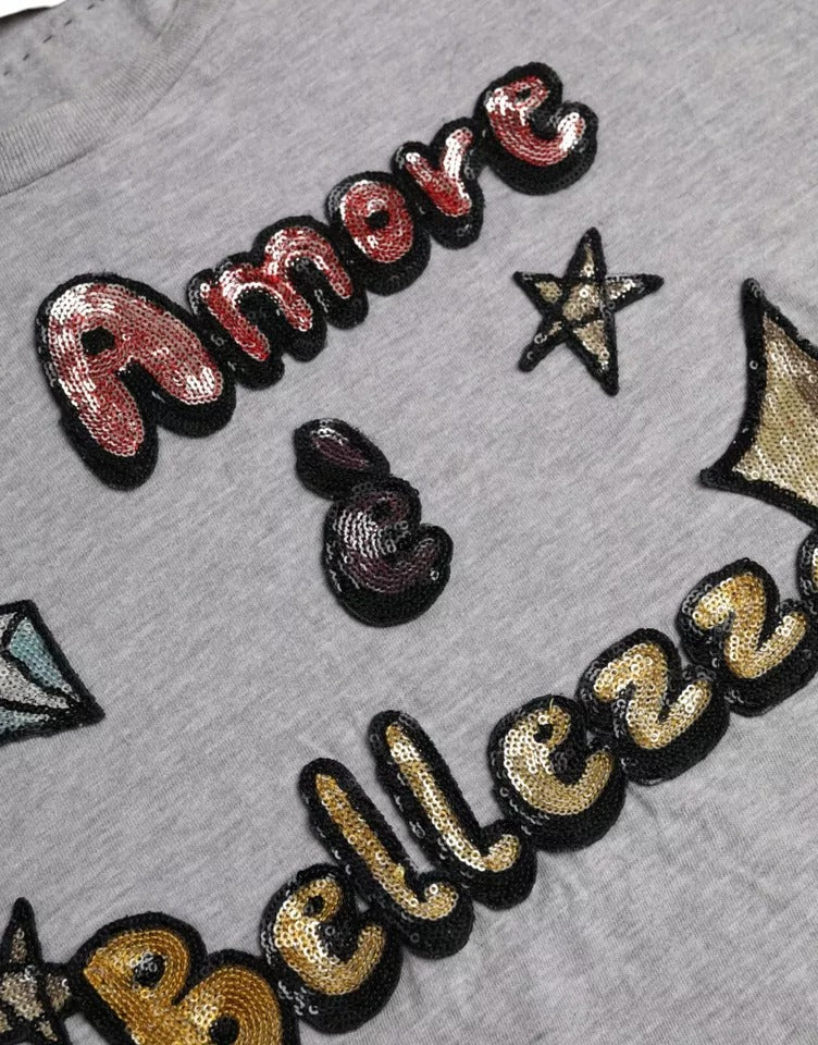 Dolce & Gabbana Grau Baumwolle L'Amore E'Bellezza Top T-Shirt