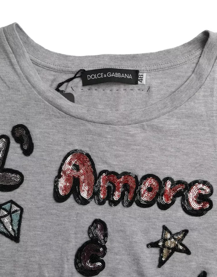 Dolce & Gabbana Grau Baumwolle L'Amore E'Bellezza Top T-Shirt