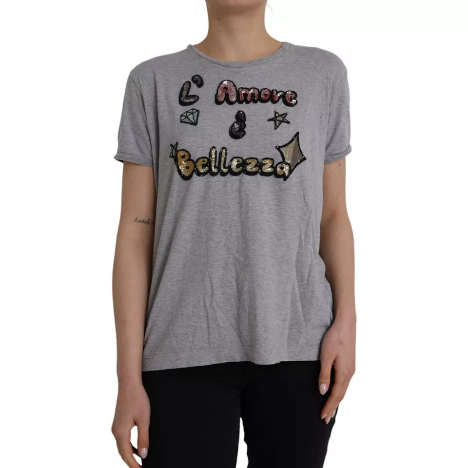 Dolce & Gabbana Grau Baumwolle L'Amore E'Bellezza Top T-Shirt
