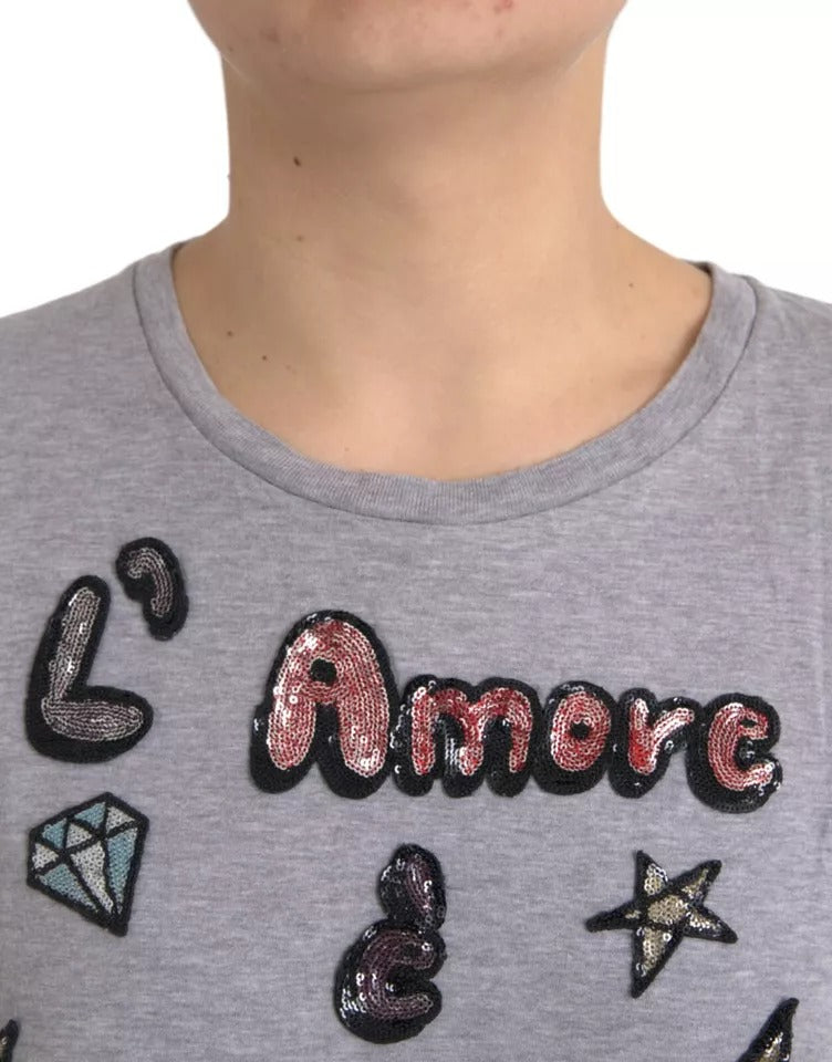 Dolce & Gabbana Grau Baumwolle L'Amore E'Bellezza Top T-Shirt