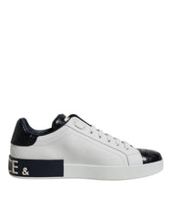 Dolce &amp; Gabbana Weiß Schwarz Leder Portofino Sneakers Schuhe