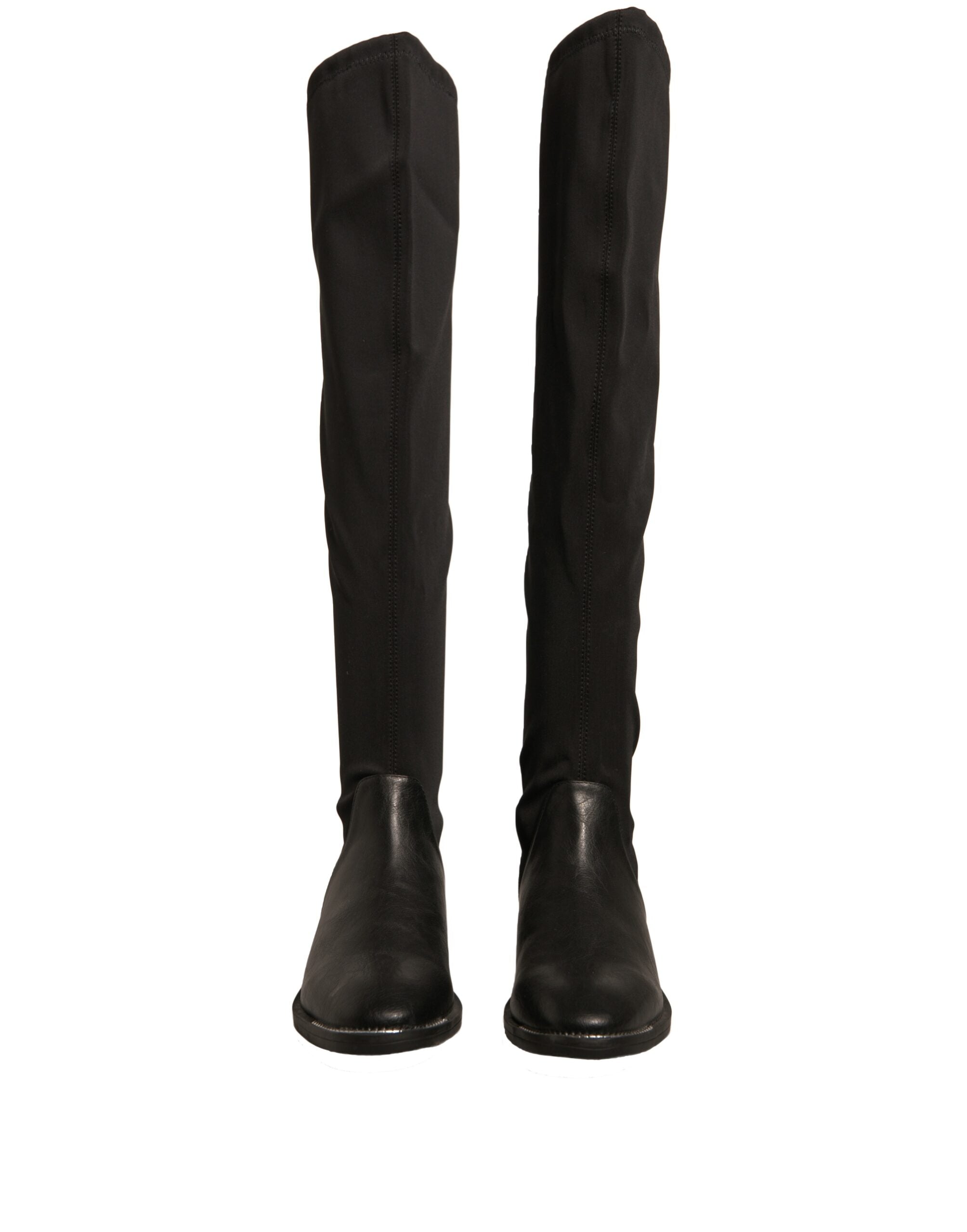 MY TWIN Schwarze Leder Wildleder Flats Hohe Stiefel Schuhe