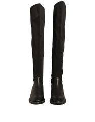 MY TWIN Schwarze Leder Wildleder Flats Hohe Stiefel Schuhe