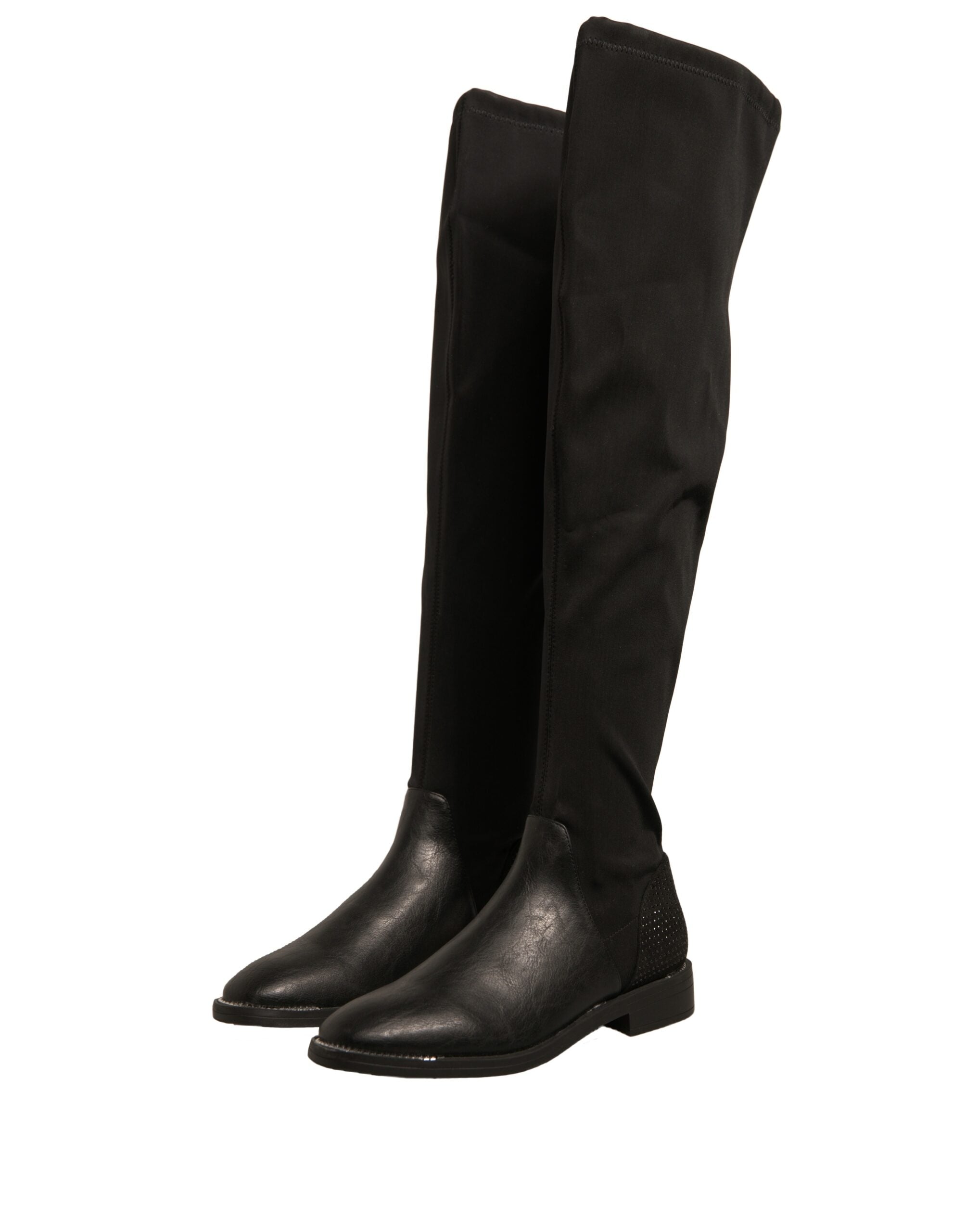 MY TWIN Schwarze Leder Wildleder Flats Hohe Stiefel Schuhe