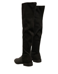 MY TWIN Schwarze Leder Wildleder Flats Hohe Stiefel Schuhe