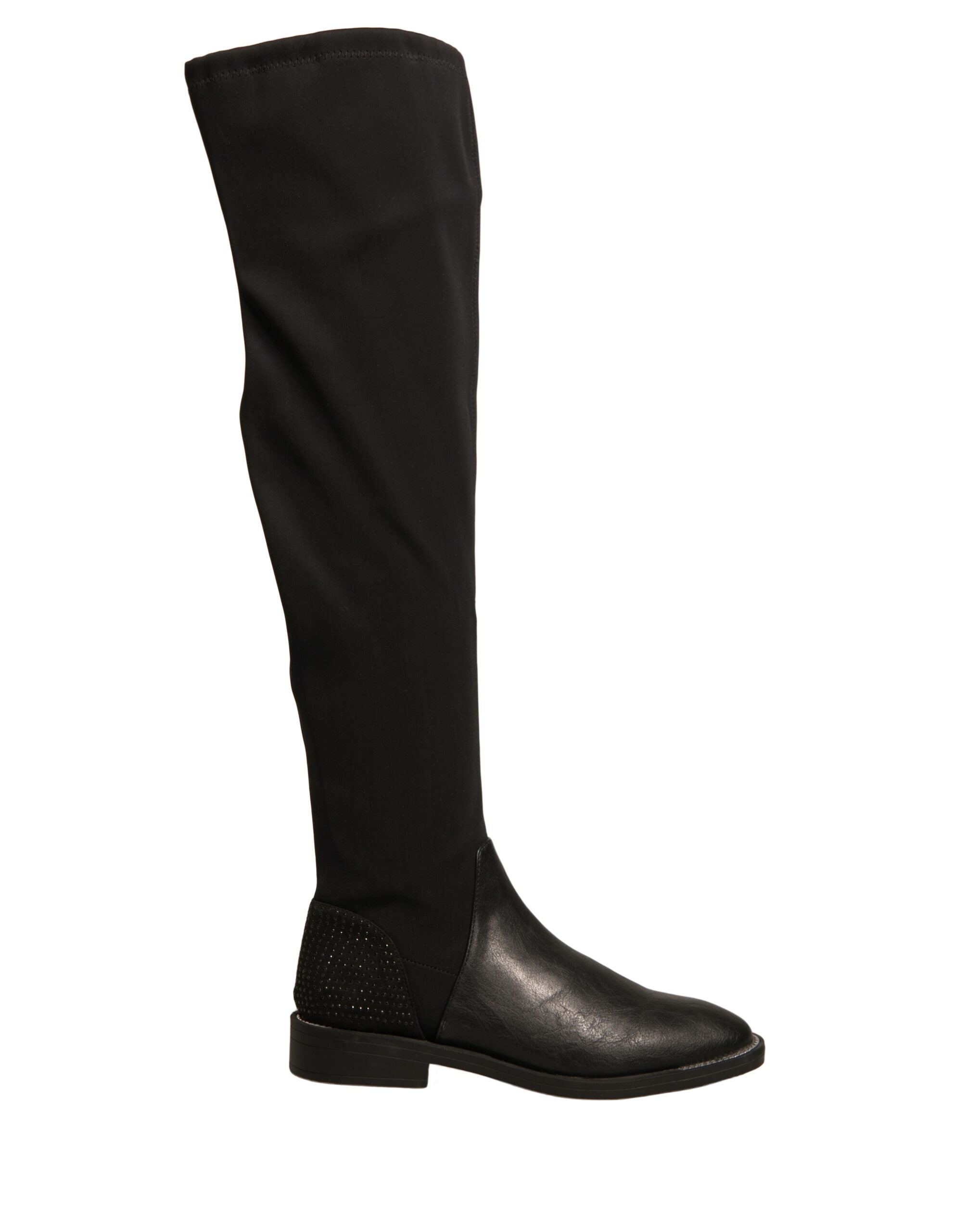 MY TWIN Schwarze Leder Wildleder Flats Hohe Stiefel Schuhe