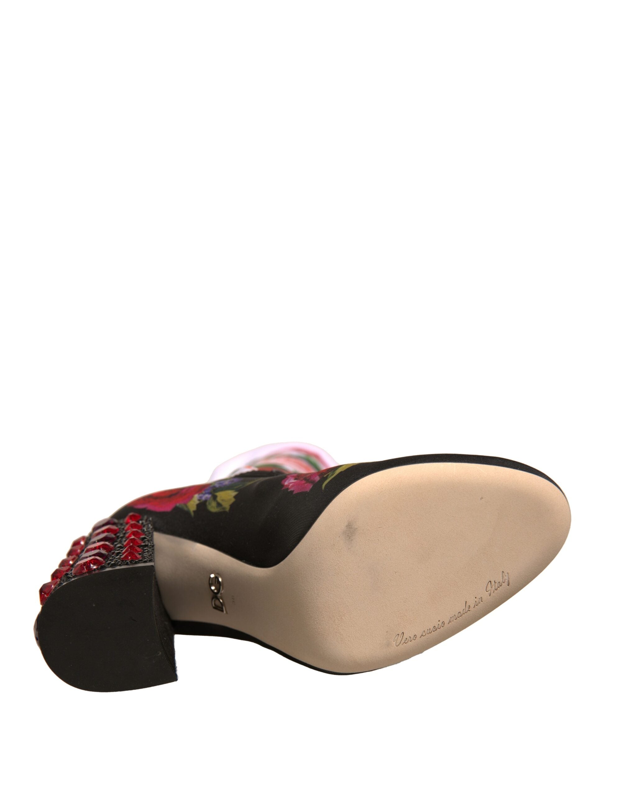 Dolce & Gabbana Zwarte Gebloemde Sokken Kristallen Laarzen Jersey Schoenen