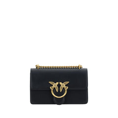 PINKO Black Calf Leather Bos Taurus Shoulder Bag
