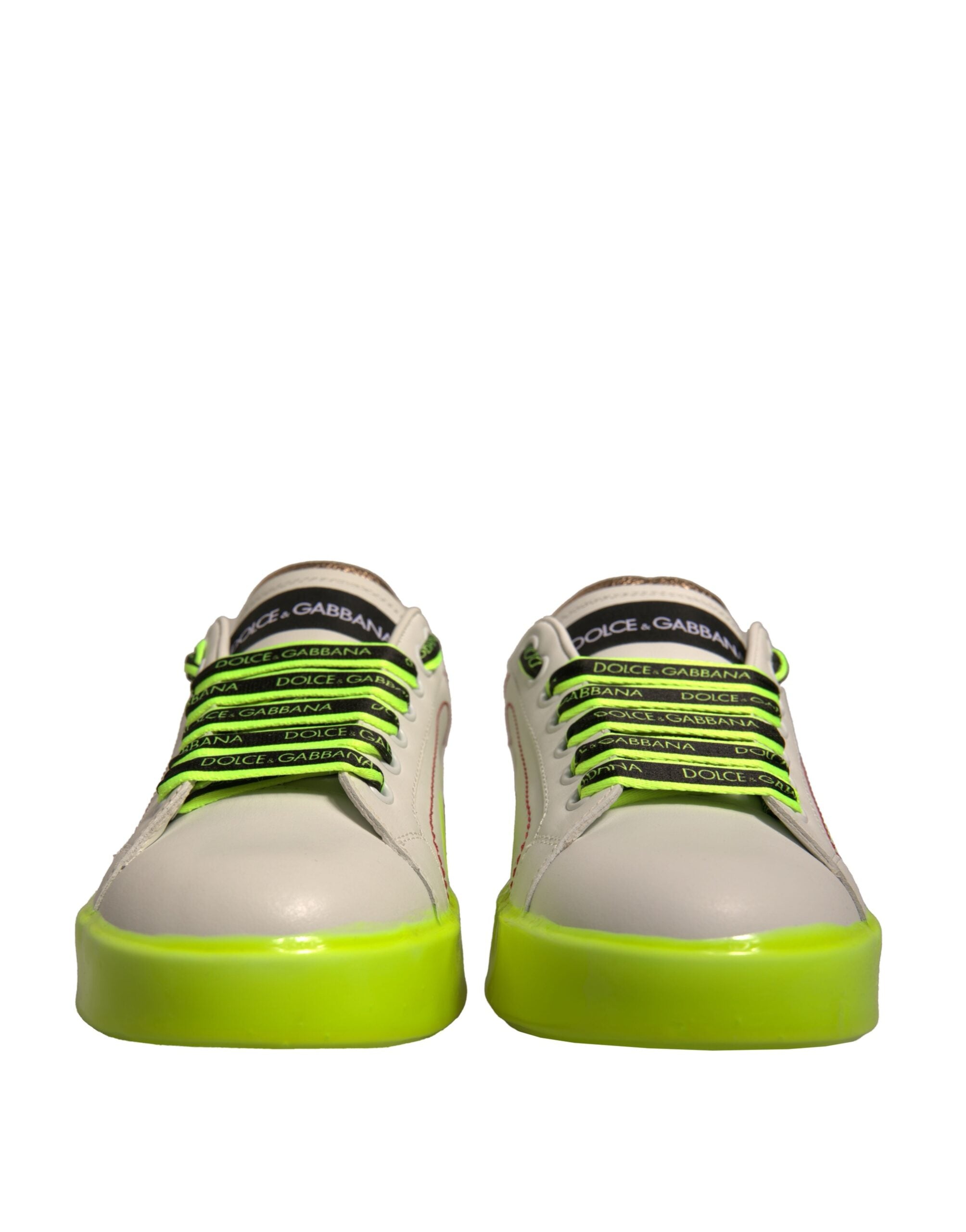 Dolce &amp; Gabbana Weiß Gelb Portofino Leder Sneakers Schuhe