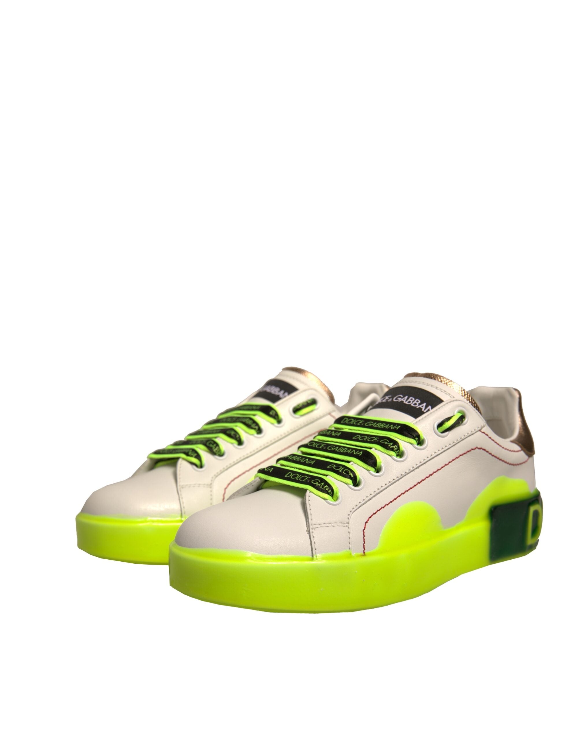 Dolce &amp; Gabbana Weiß Gelb Portofino Leder Sneakers Schuhe