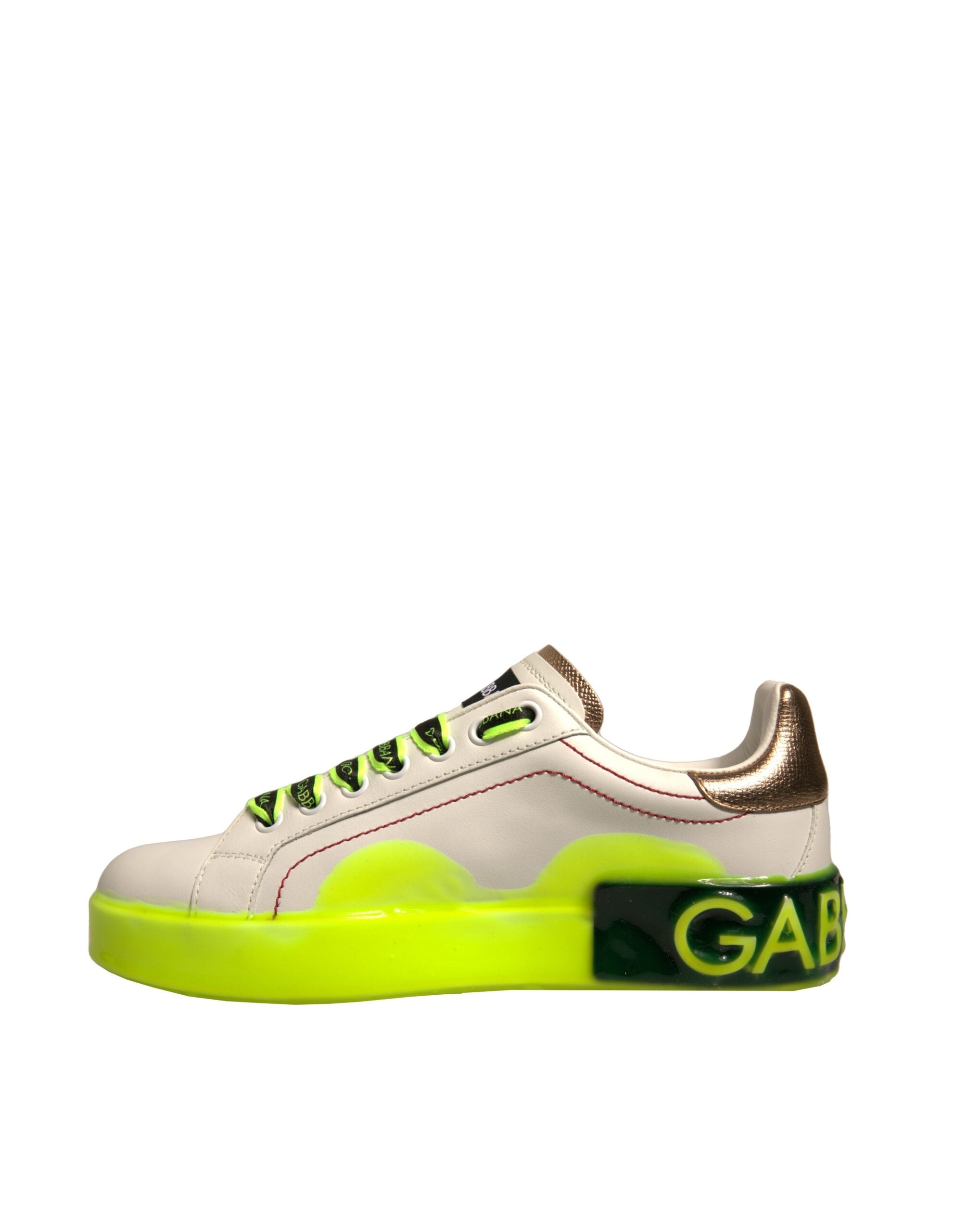 Dolce &amp; Gabbana Weiß Gelb Portofino Leder Sneakers Schuhe