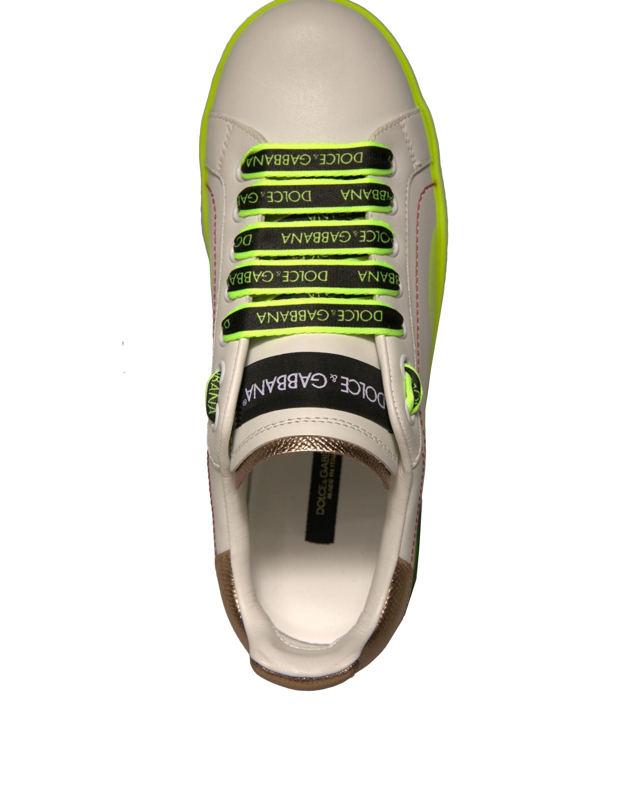 Dolce &amp; Gabbana Weiß Gelb Portofino Leder Sneakers Schuhe