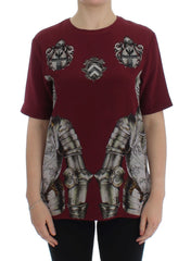 Dolce & Gabbana Seidenbluse T-Shirt mit rotem Ritter-Print