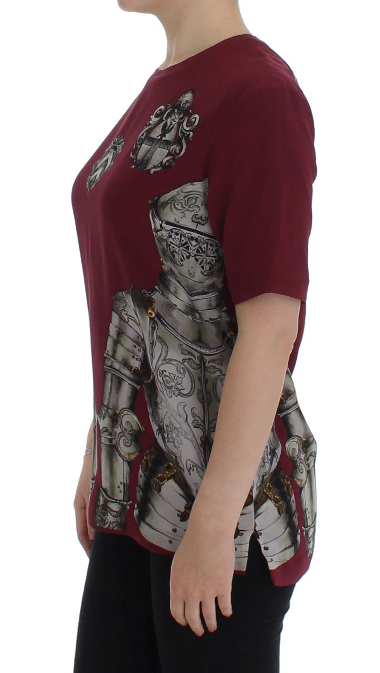 Dolce & Gabbana Seidenbluse T-Shirt mit rotem Ritter-Print