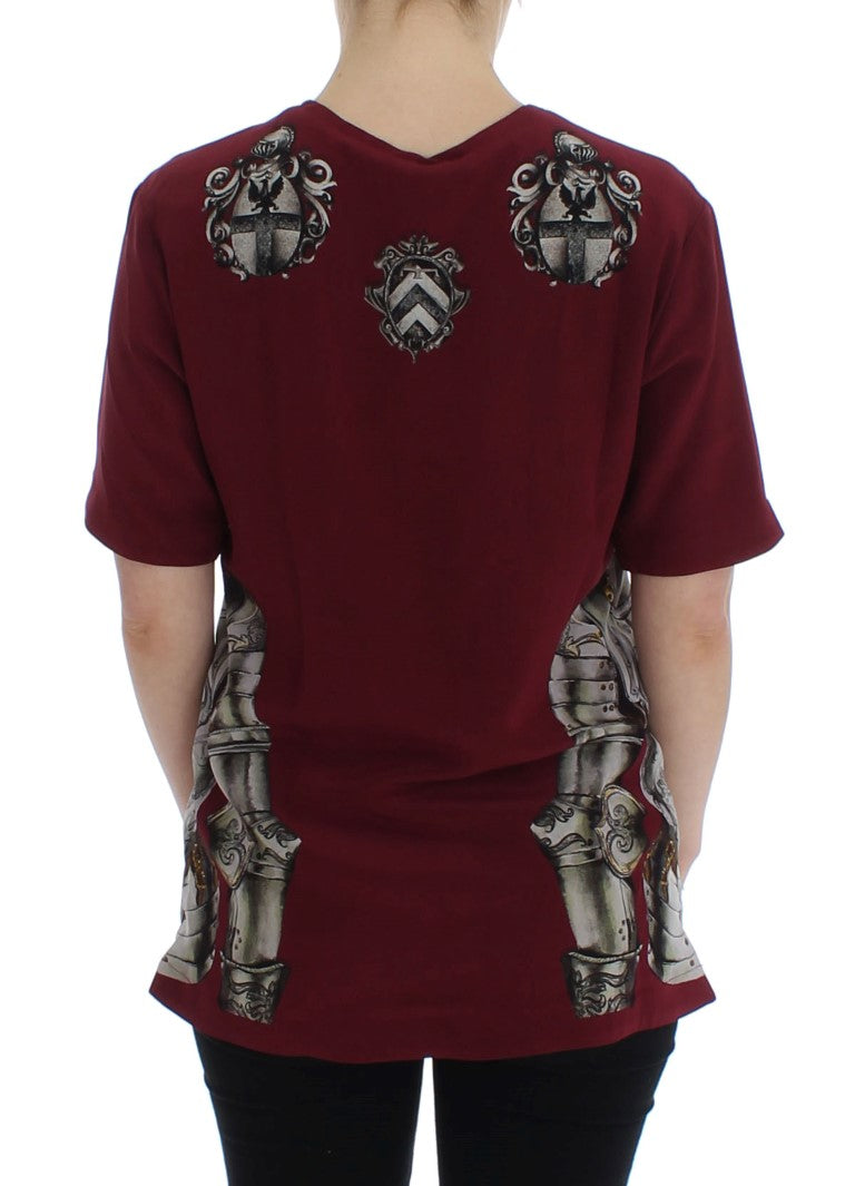 Dolce & Gabbana Seidenbluse T-Shirt mit rotem Ritter-Print