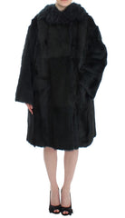 Dolce & Gabbana Zwarte Geitenbont Lamsvacht Lange Jas
