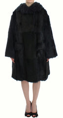 Dolce & Gabbana Zwarte Geitenbont Lamsvacht Lange Jas