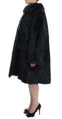 Dolce & Gabbana Zwarte Geitenbont Lamsvacht Lange Jas