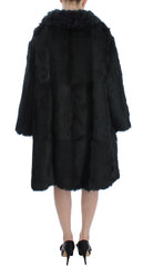 Dolce & Gabbana Zwarte Geitenbont Lamsvacht Lange Jas