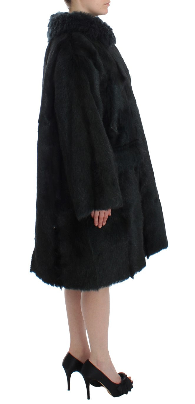 Dolce & Gabbana Zwarte Geitenbont Lamsvacht Lange Jas