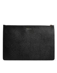 Dolce & Gabbana Zwart Leren #DGFAMILY Versierde Mannen Rits Pouch Tas