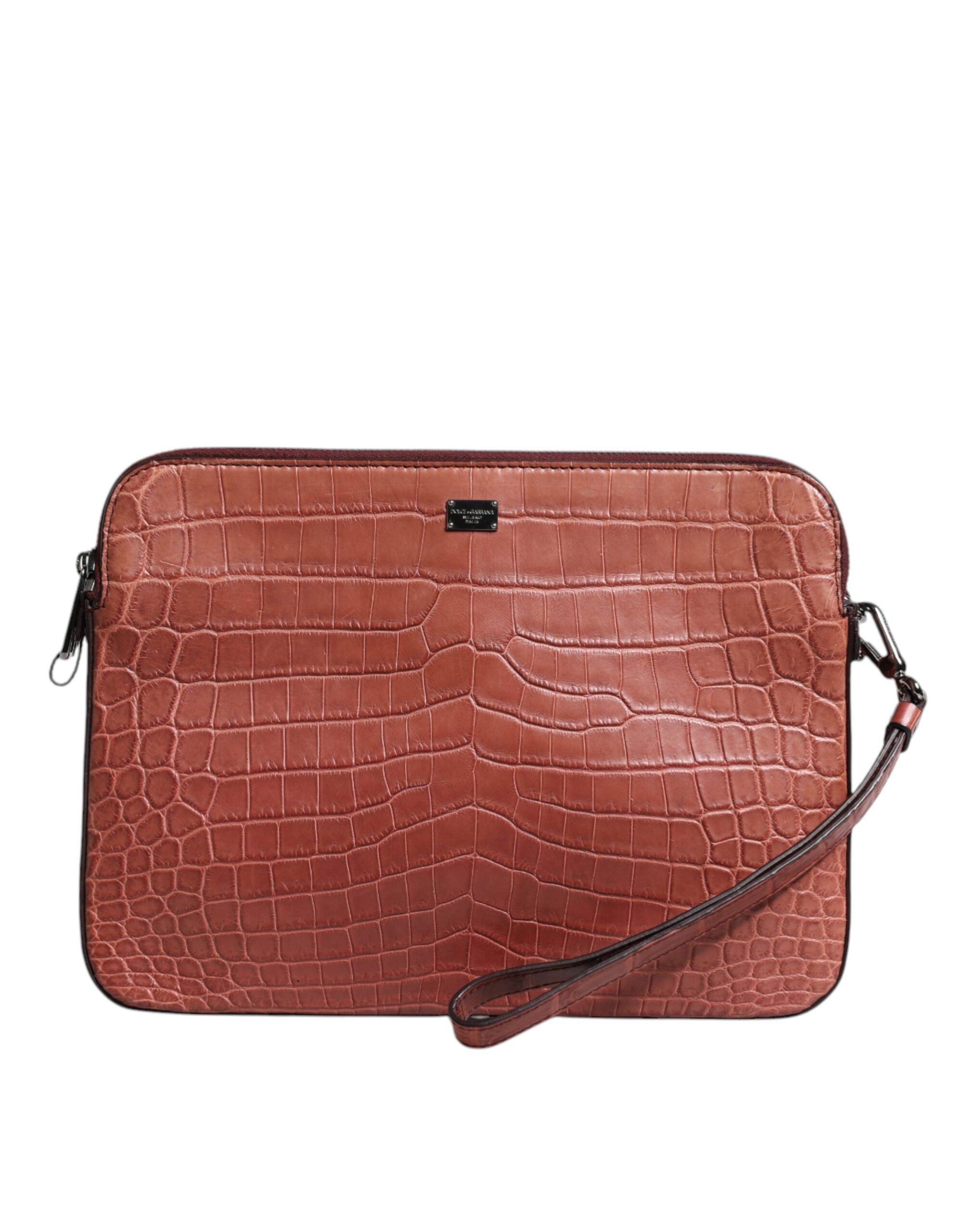 Dolce & Gabbana Bordeaux Krokodillenleer Logo Plaquette Heren Aktetas Tas