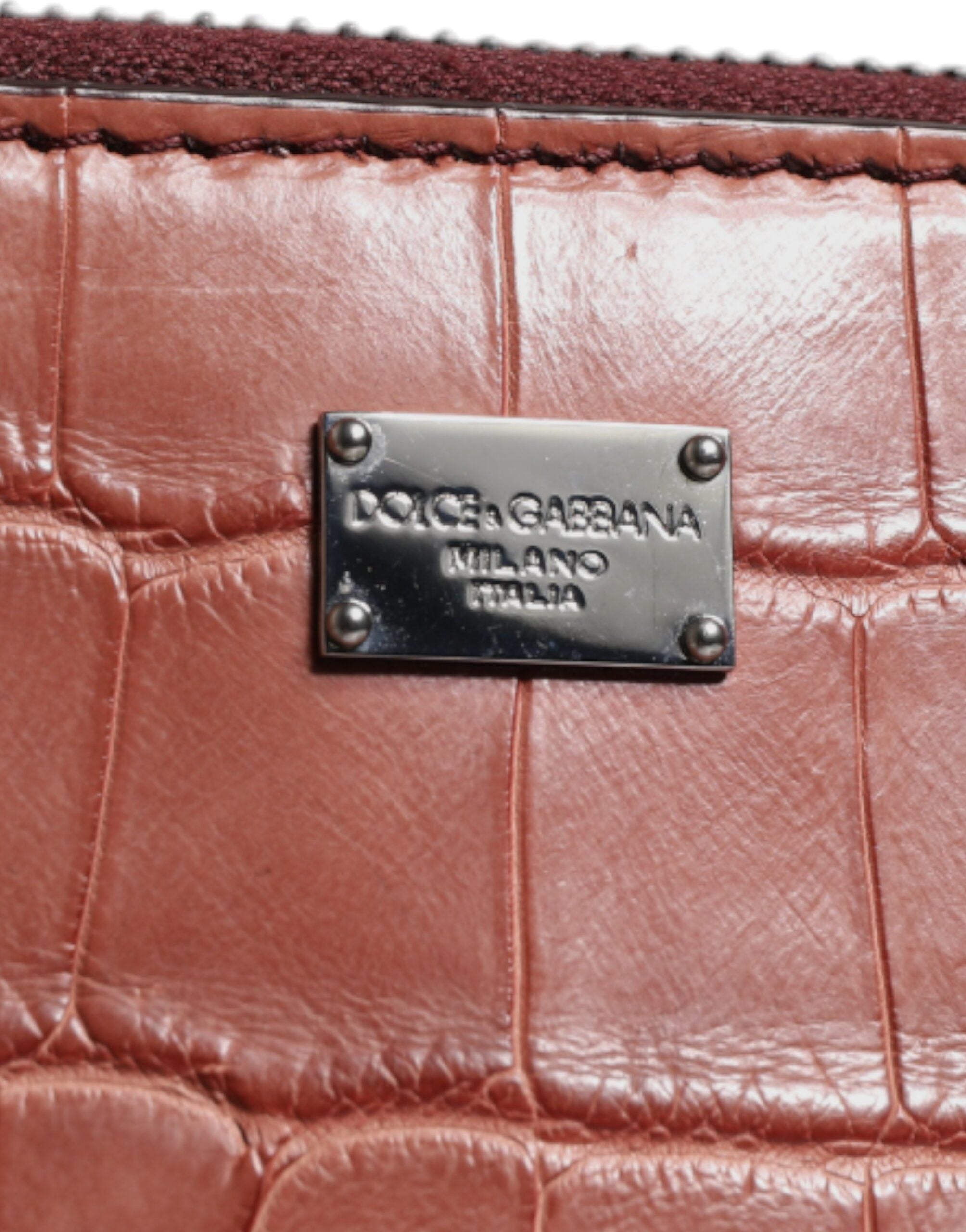 Dolce & Gabbana Bordeaux Krokodillenleer Logo Plaquette Heren Aktetas Tas