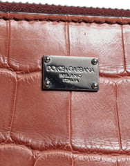 Dolce & Gabbana Bordeaux Krokodillenleer Logo Plaquette Heren Aktetas Tas