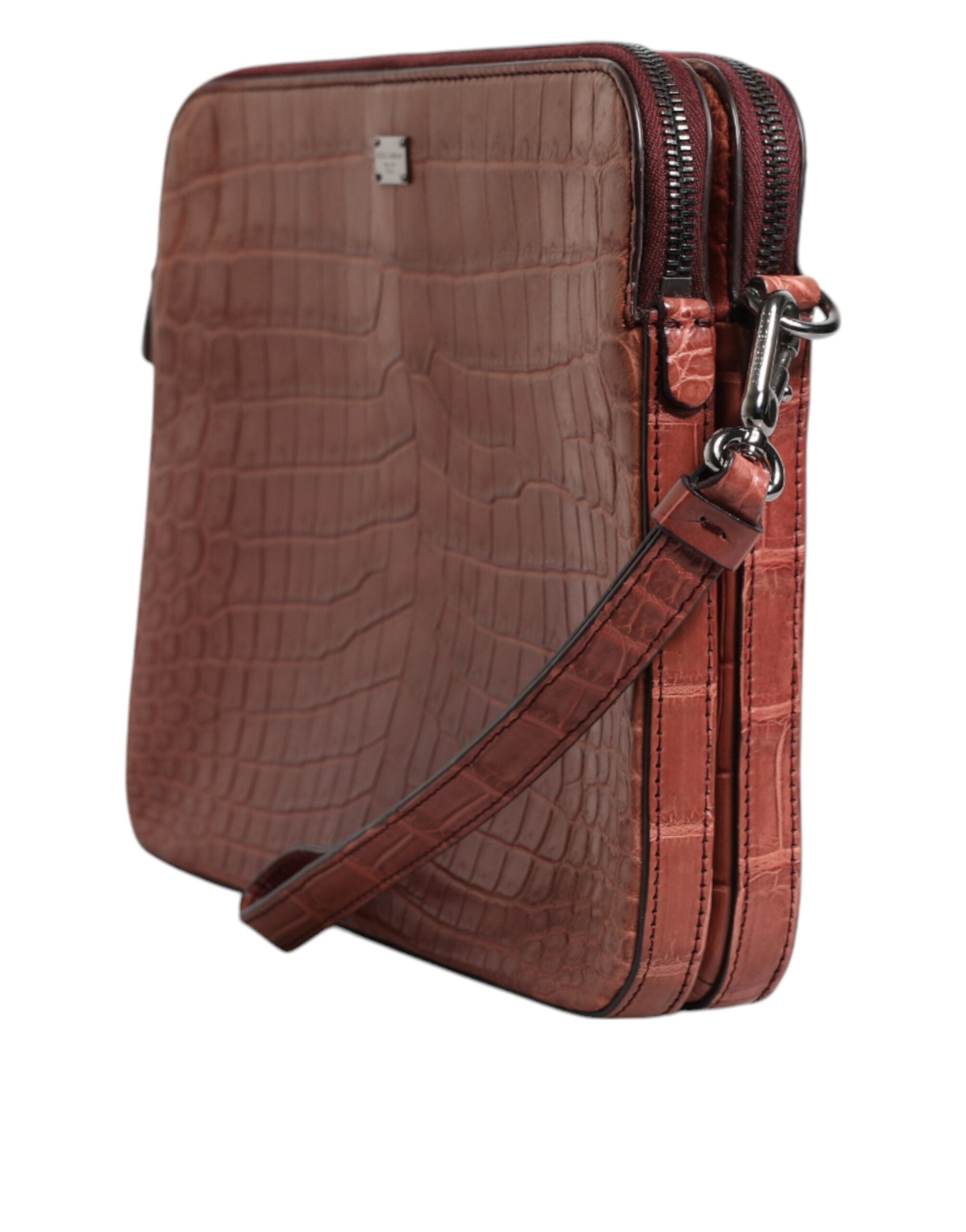 Dolce & Gabbana Bordeaux Krokodillenleer Logo Plaquette Heren Aktetas Tas