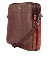 Dolce & Gabbana Bordeaux Krokodillenleer Logo Plaquette Heren Aktetas Tas