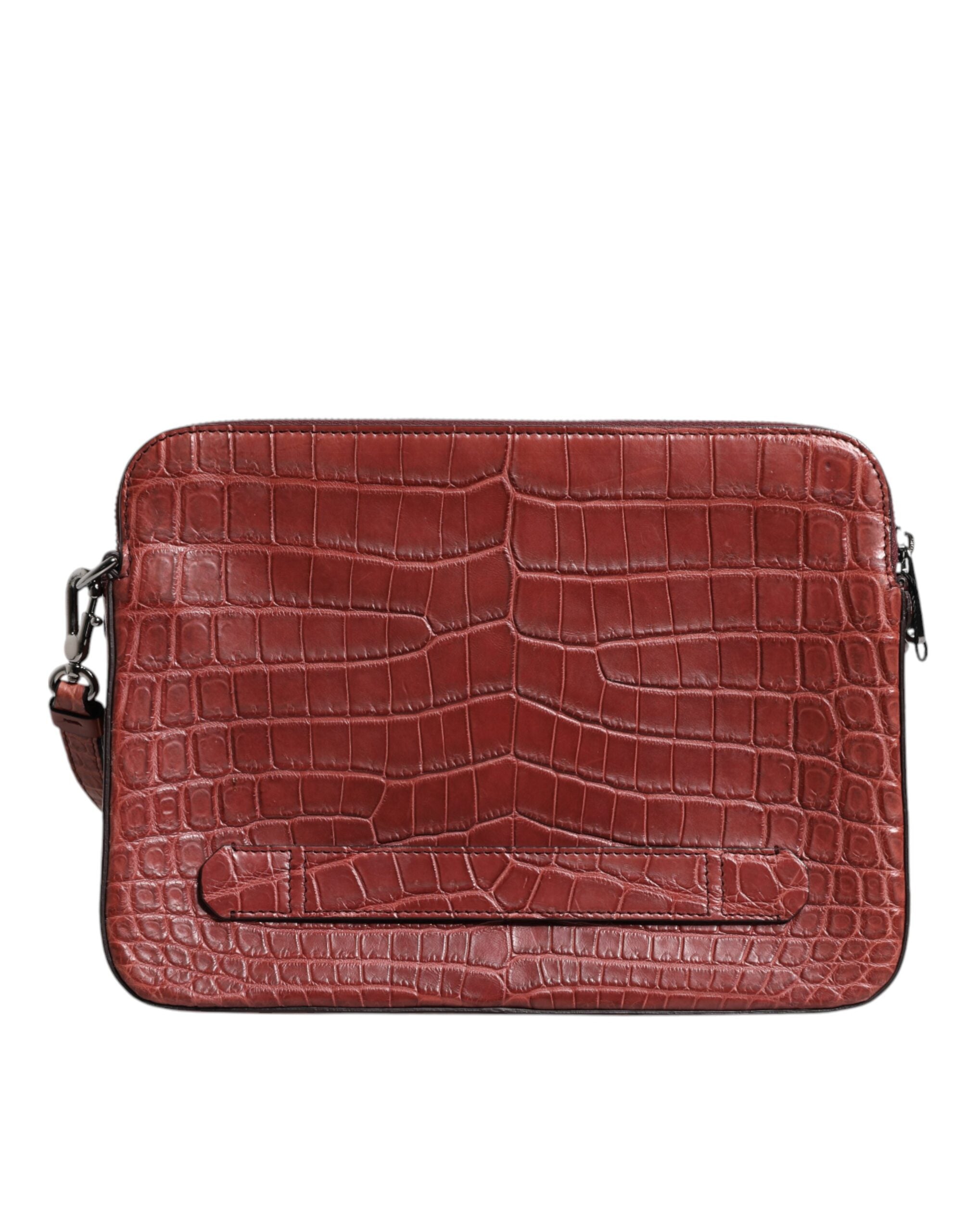 Dolce & Gabbana Bordeaux Krokodillenleer Logo Plaquette Heren Aktetas Tas