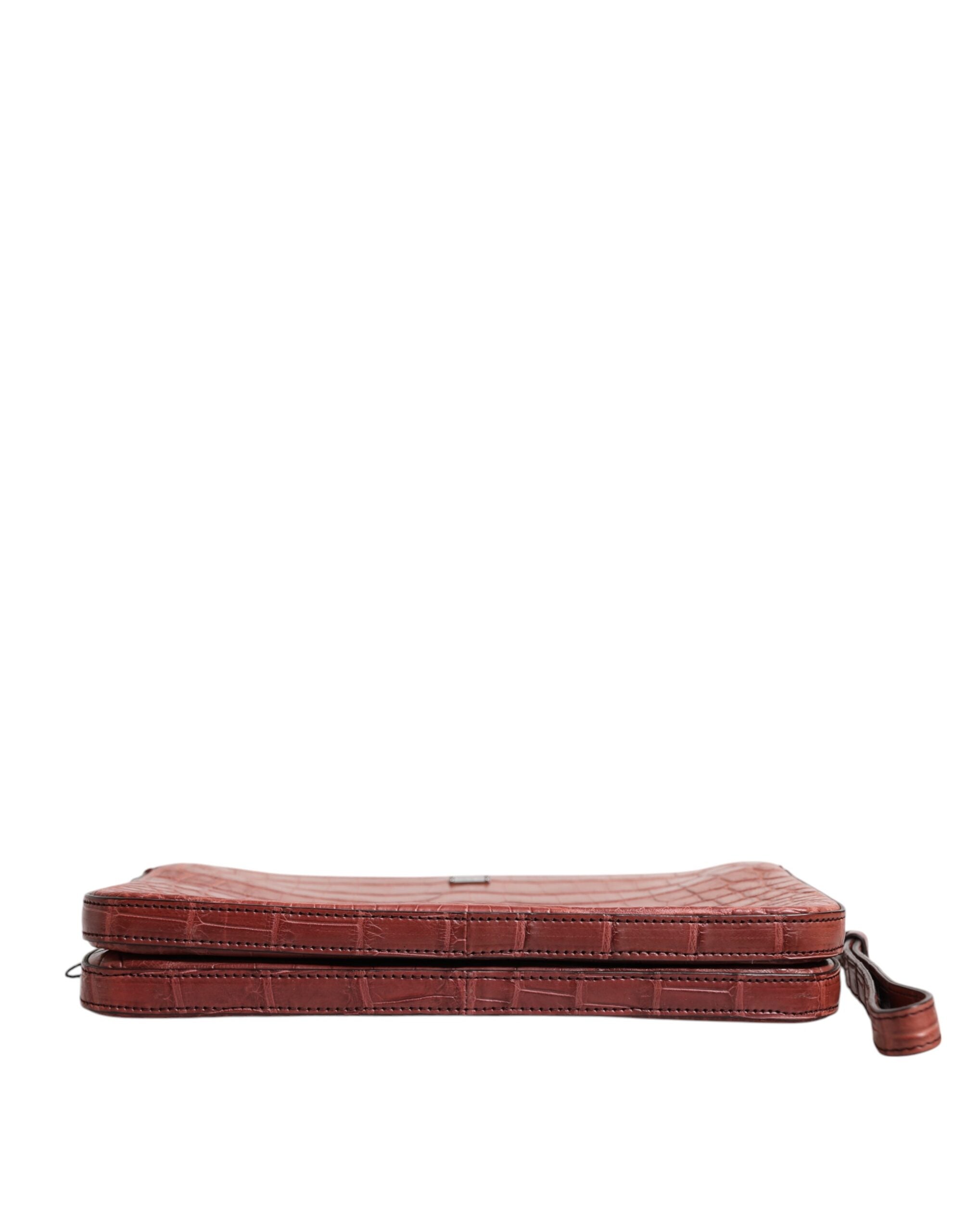 Dolce & Gabbana Bordeaux Krokodillenleer Logo Plaquette Heren Aktetas Tas