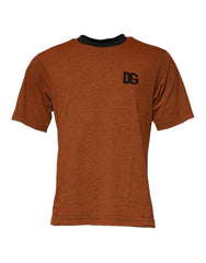 Dolce & Gabbana Braunes DG Logo Rundhals-T-Shirt aus Polyester