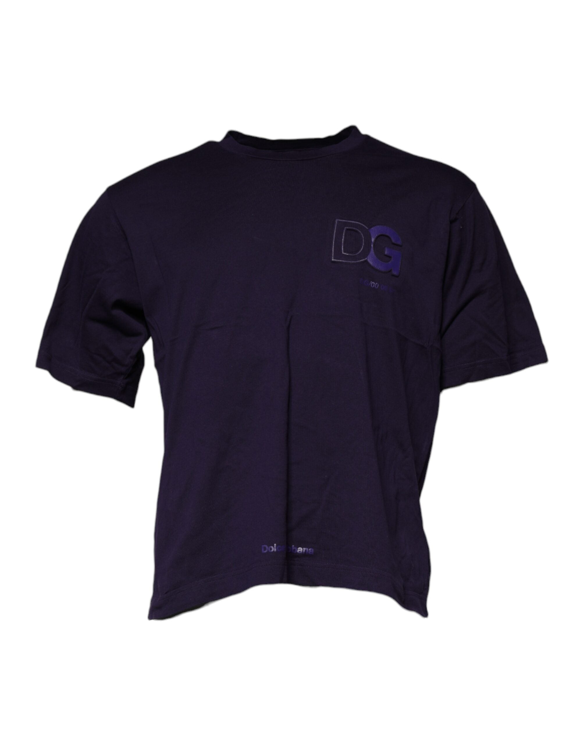 Dolce & Gabbana Lila Baumwoll-T-Shirt mit DG-Logo und Rundhalsausschnitt