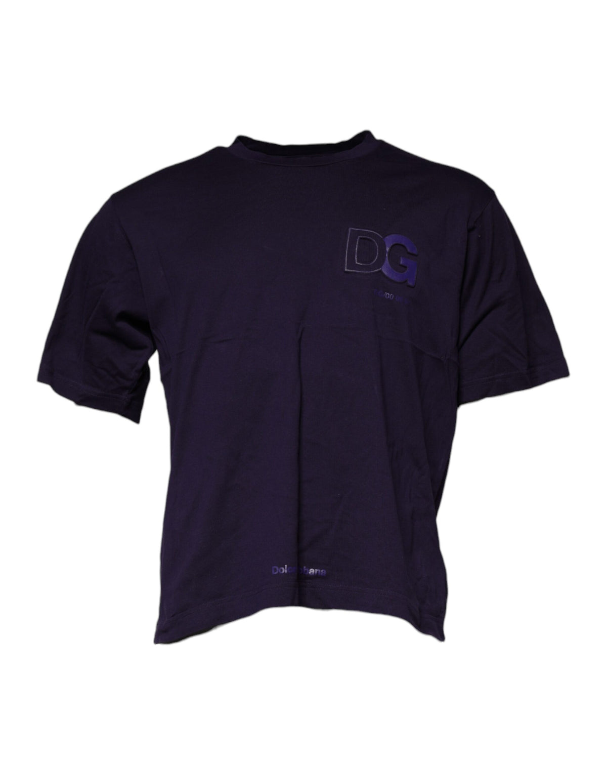 Dolce & Gabbana Lila Baumwoll-T-Shirt mit DG-Logo und Rundhalsausschnitt