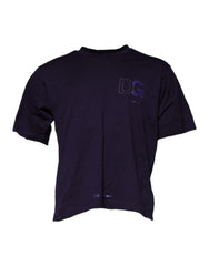 Dolce & Gabbana Lila Baumwoll-T-Shirt mit DG-Logo und Rundhalsausschnitt