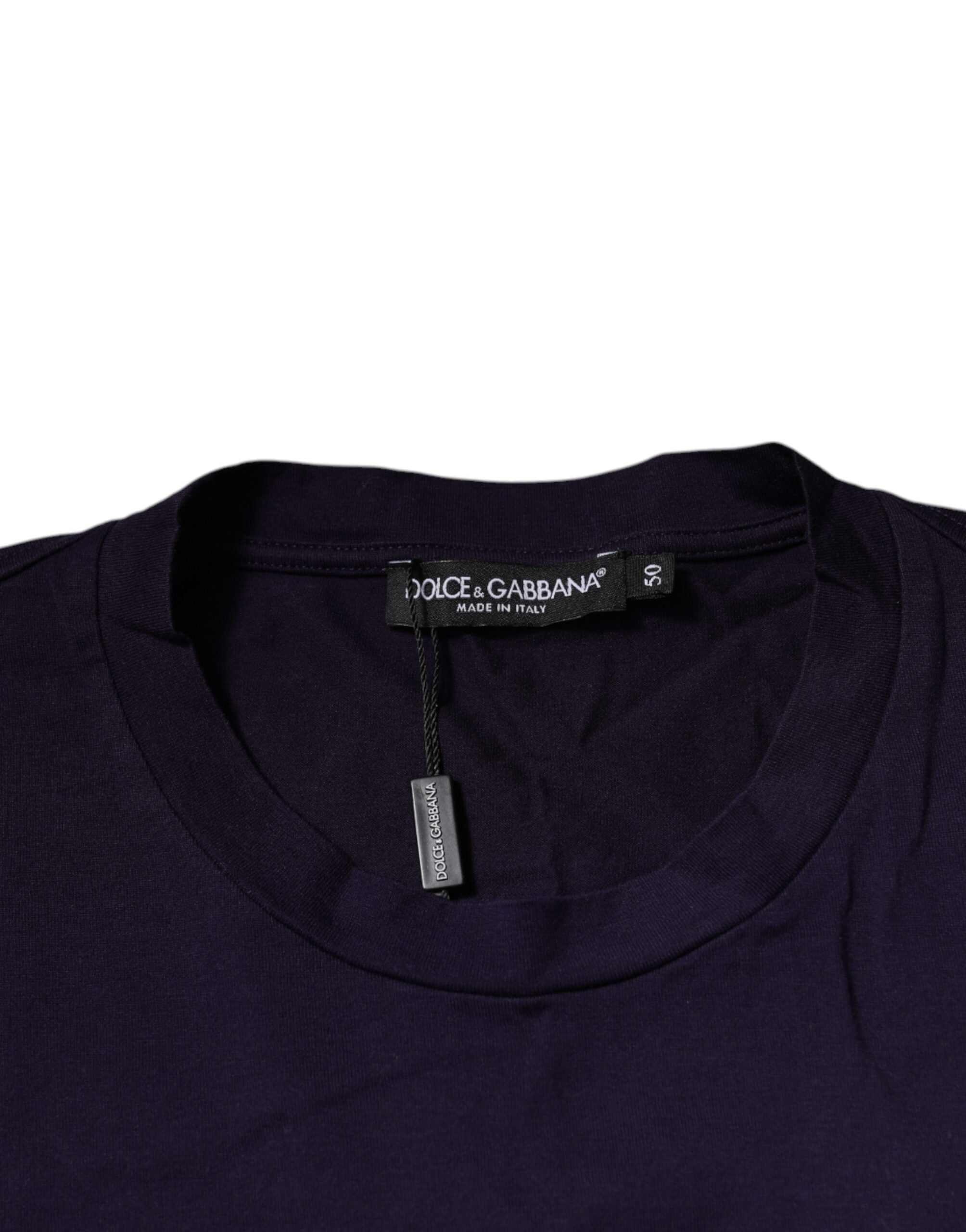 Dolce & Gabbana Lila Baumwoll-T-Shirt mit DG-Logo und Rundhalsausschnitt