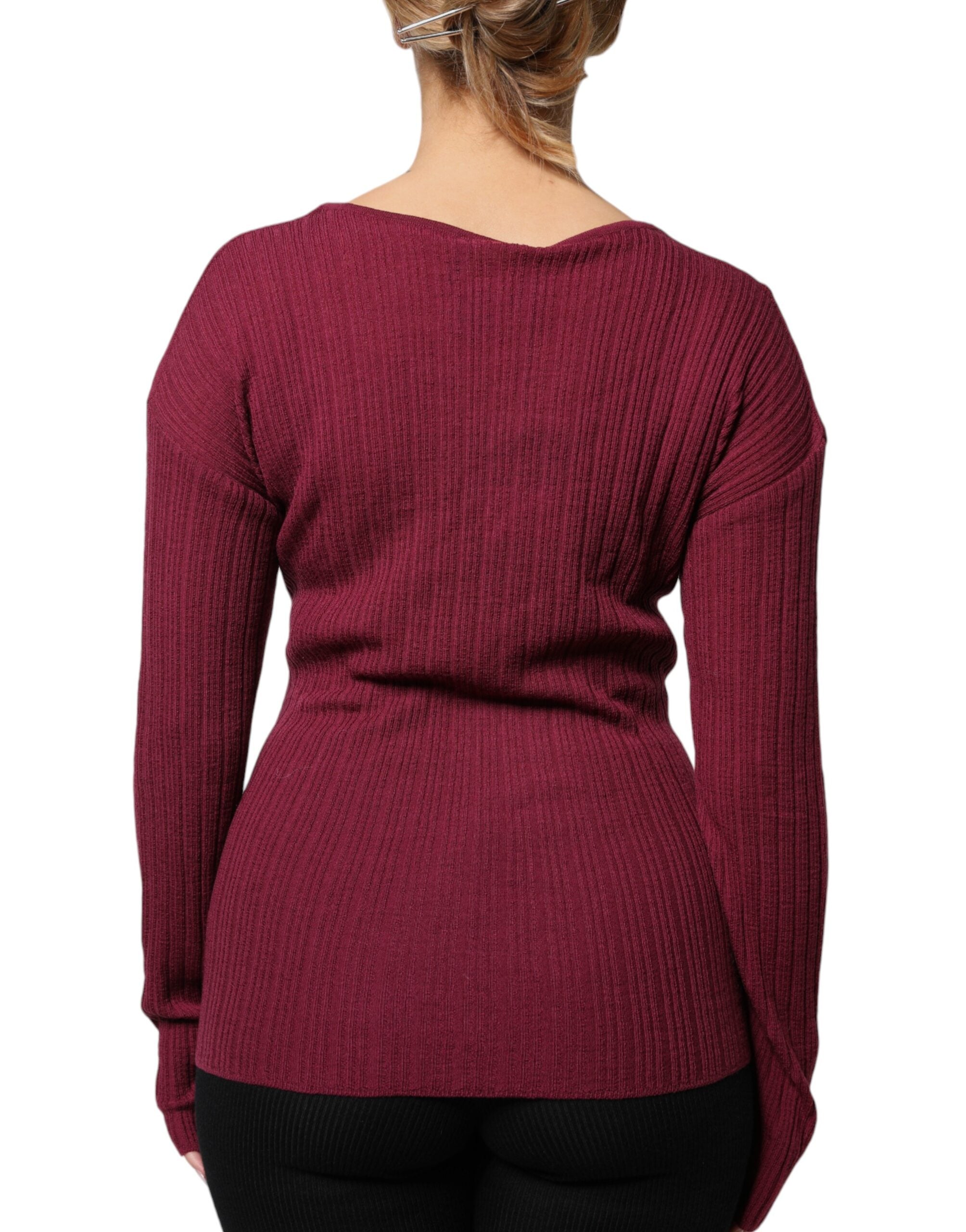 Roberto Cavalli Bordeauxfarbener Pullover mit Schlüsselloch-Strickmuster