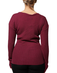 Roberto Cavalli Bordeauxfarbener Pullover mit Schlüsselloch-Strickmuster