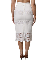 Dolce & Gabbana Weißer floraler Spitzenrock mit hoher Taille und Bleistiftschnitt