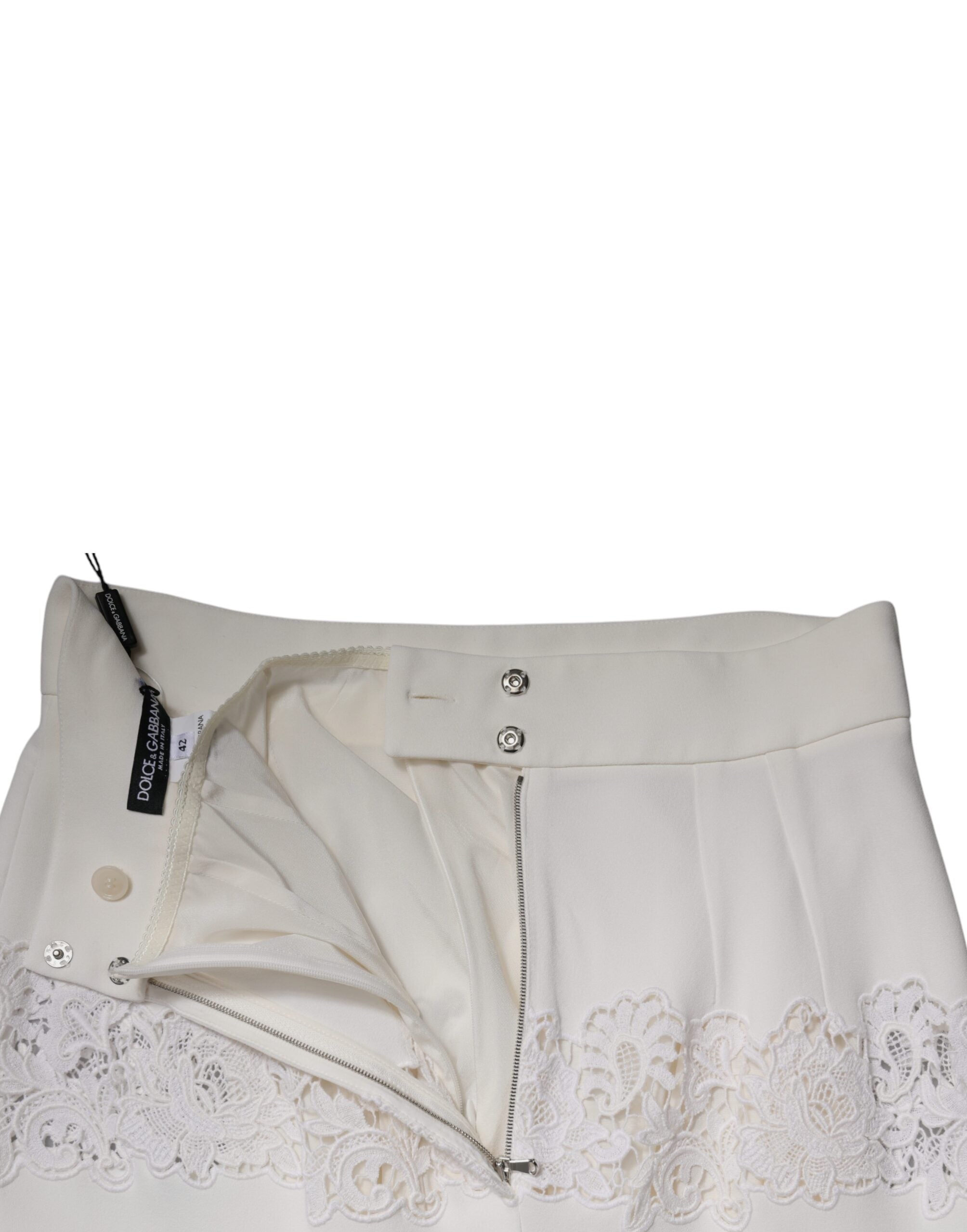 Dolce & Gabbana Weißer floraler Spitzenrock mit hoher Taille und Bleistiftschnitt