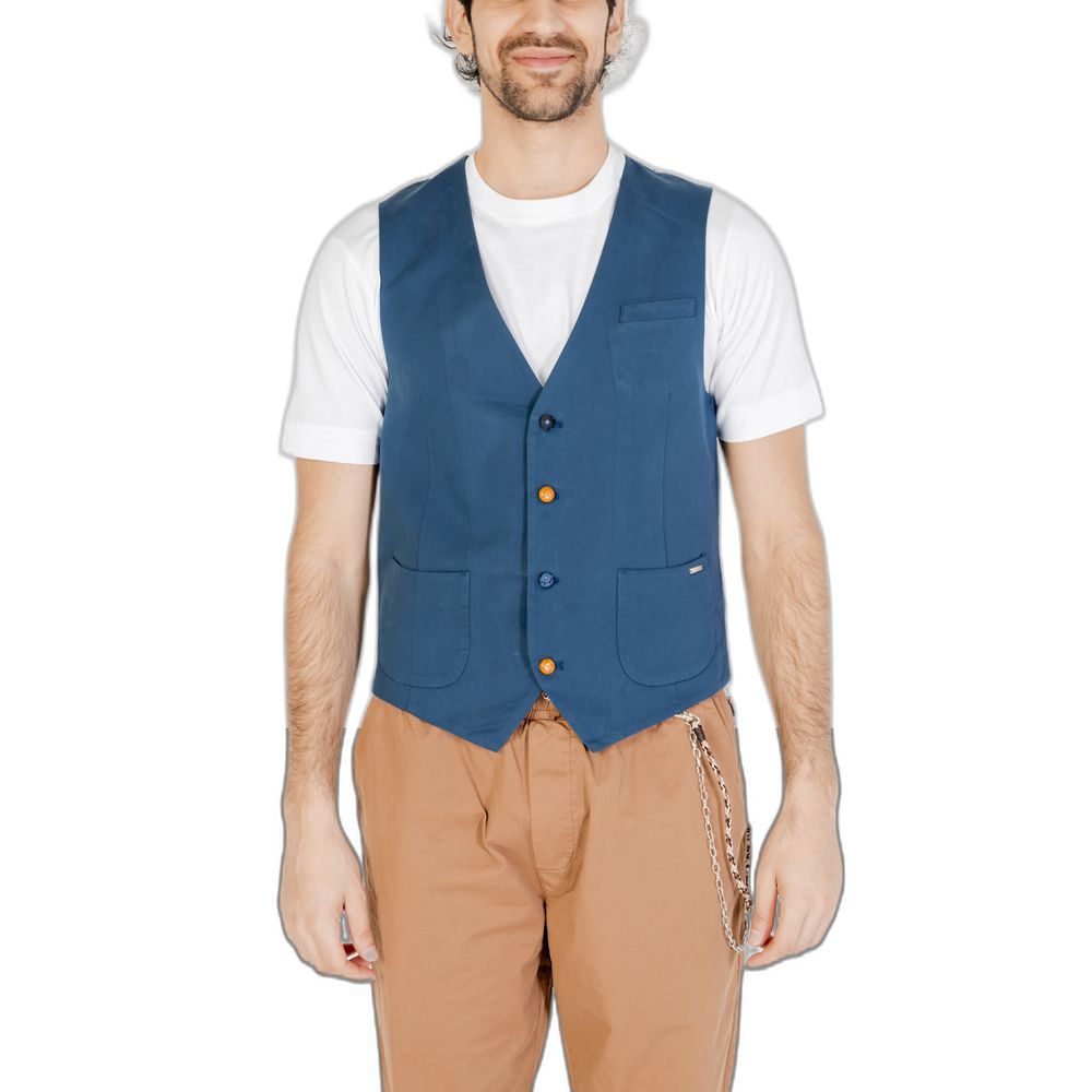 Gianni Lupo Blaue Weste aus Baumwolle