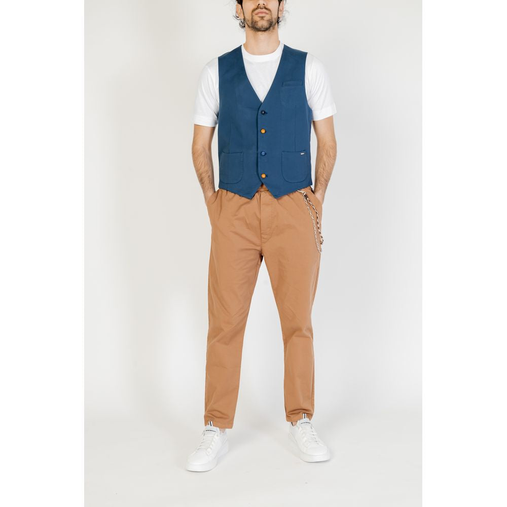 Gianni Lupo Blaue Weste aus Baumwolle