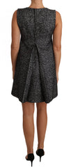 Dolce & Gabbana Grijze Houndstooth Shift Mini Jurk met Bloemenapplicatie