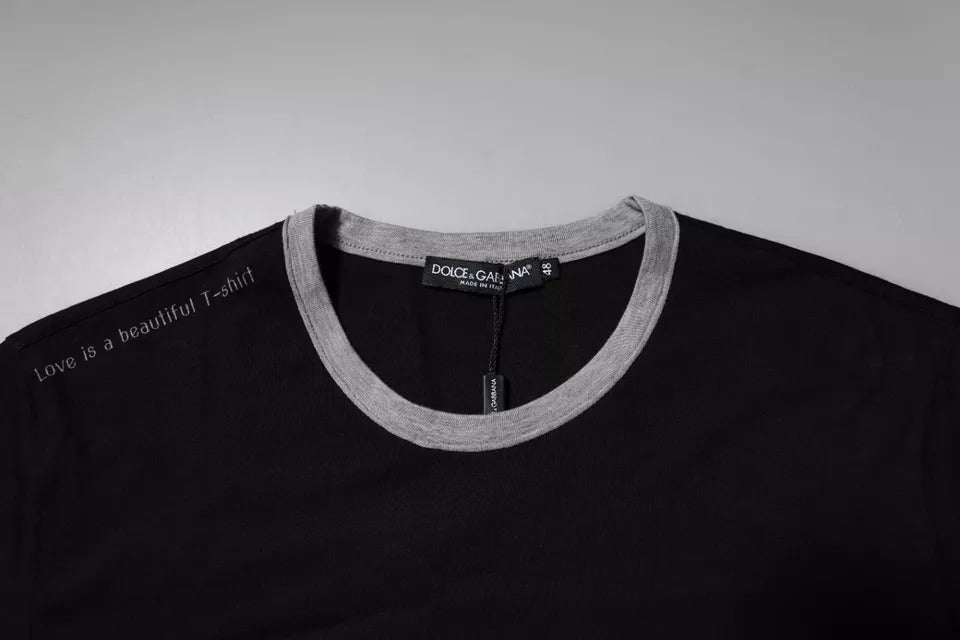 Dolce & Gabbana Schwarzes Logo Baumwoll Rundhals Herren T-Shirt